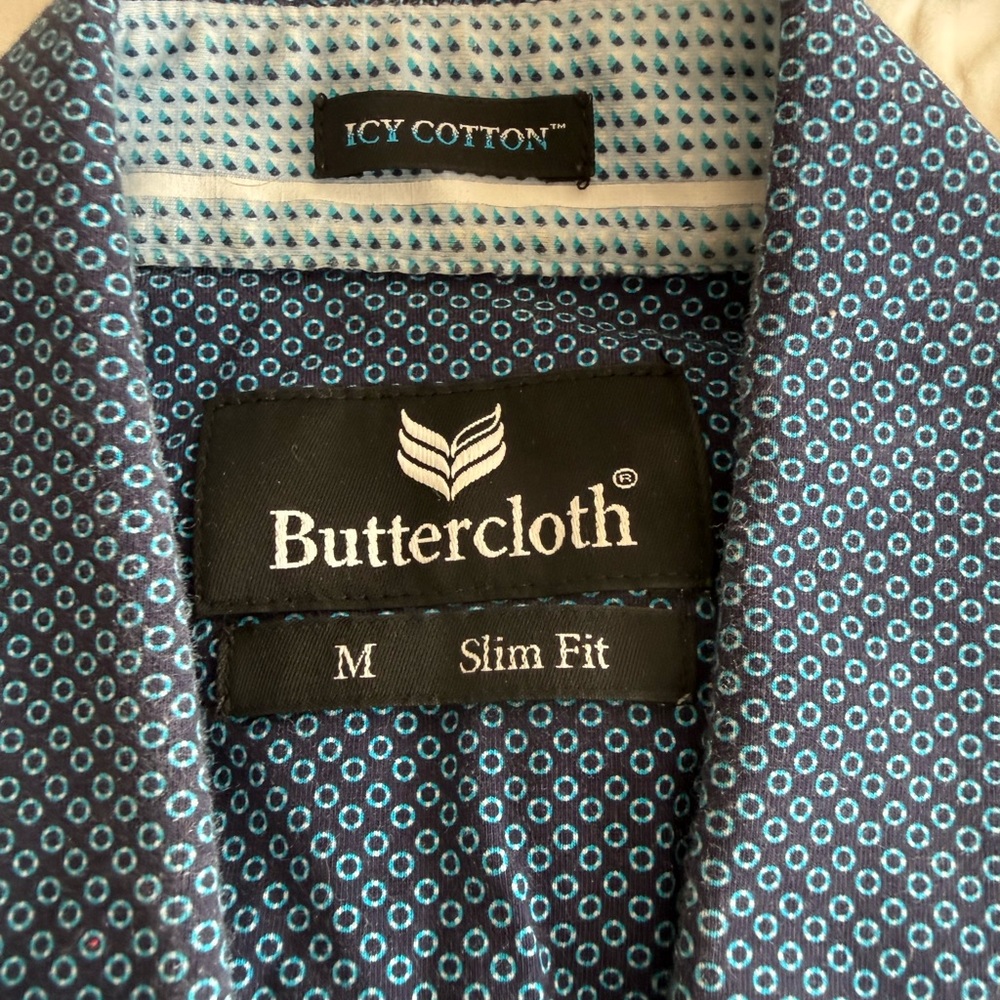 Buttercloth Men's Slim Fit Casual Button-Down Shirt - Blue Pattern